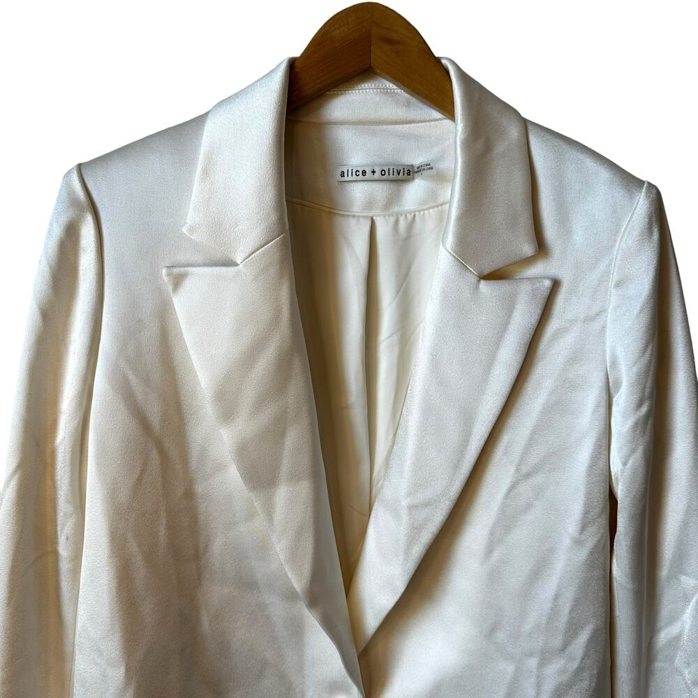 Alice + Olivia New Womens Denny Satin Boyfriend Single Breasted Blazer Ecru 4 - Picture 6 of 10